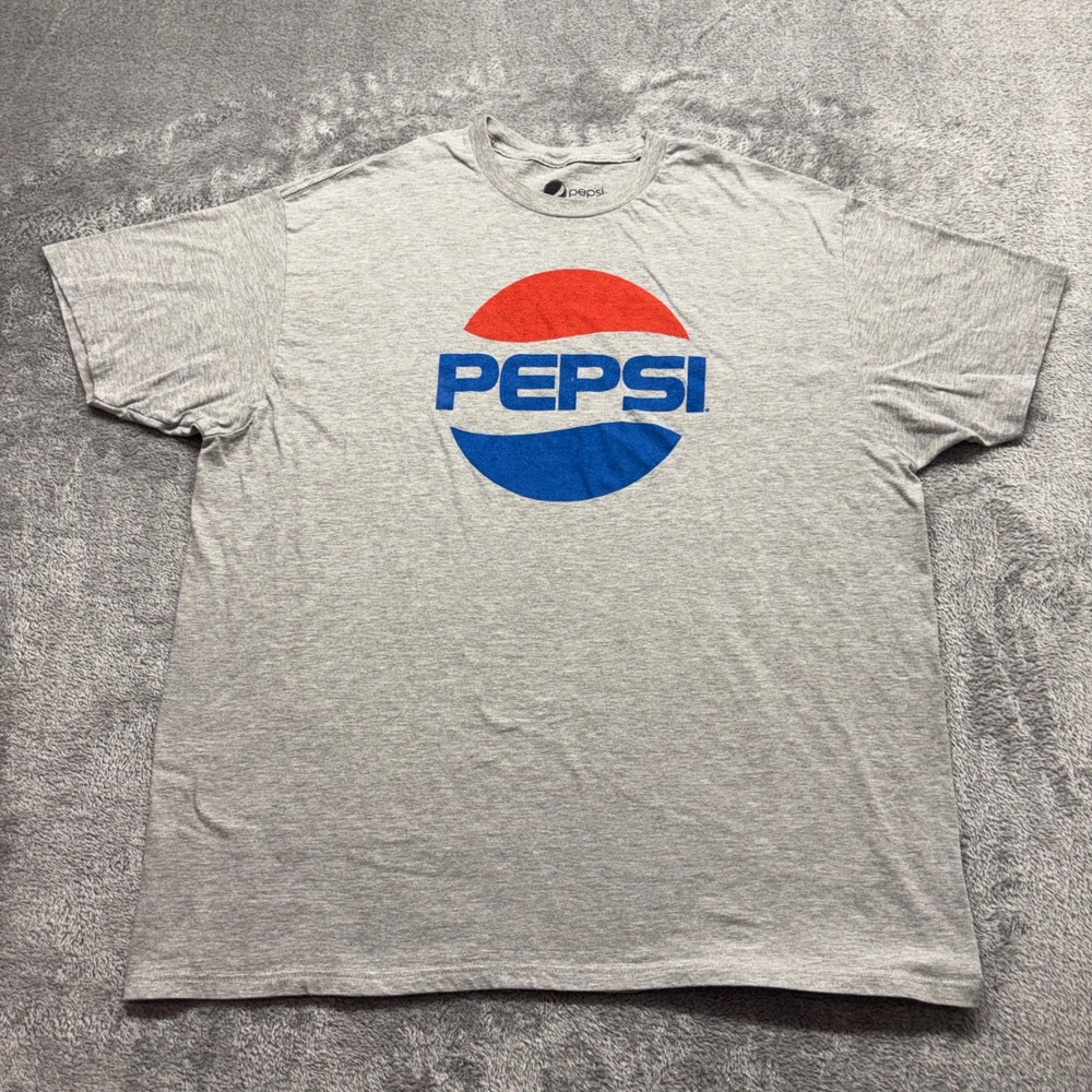 Pepsi‎ Graphic T-Shirt Mens 2XL Gray Excellent Short Sleeve Logo Tee